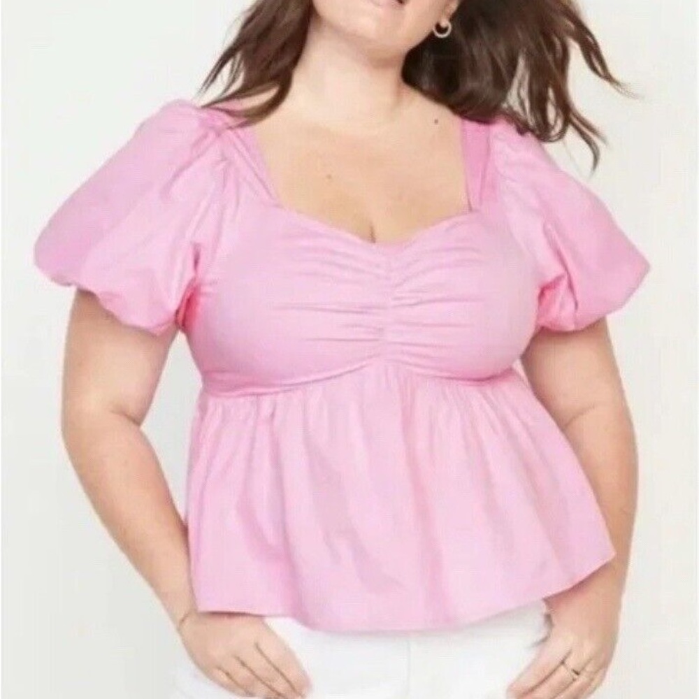 Pink Puff Sleeve Women's Top